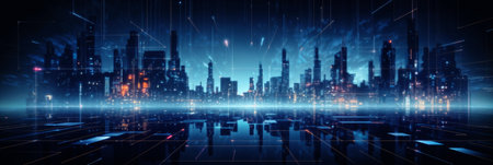 Technology and night city, generative AIの素材
