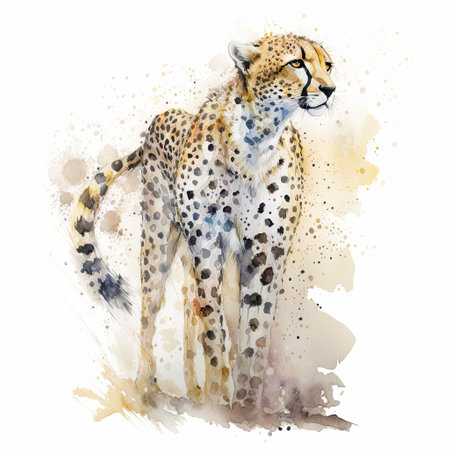 Watercolor painting of watercolor cheetah with white background.の素材