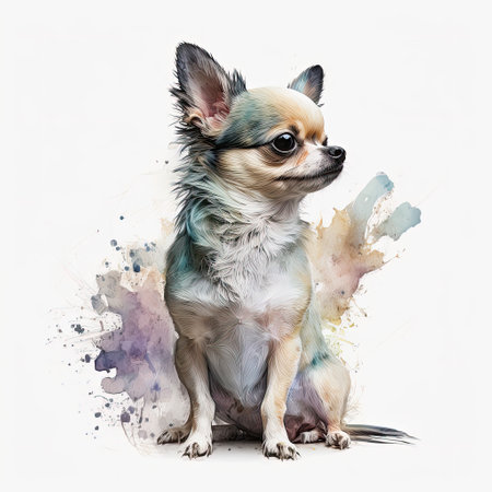 Watercolor painting of chihuahua with white background.の素材