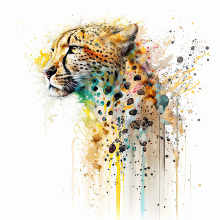 Watercolor painting of watercolor cheetah with white background.の素材