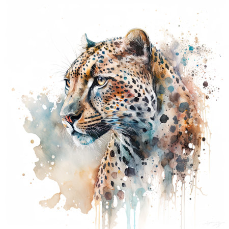 Watercolor painting of leopard with white background.の素材