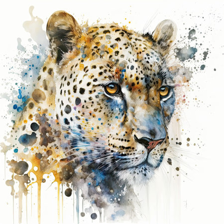 Watercolor painting of leopard with white background.の素材