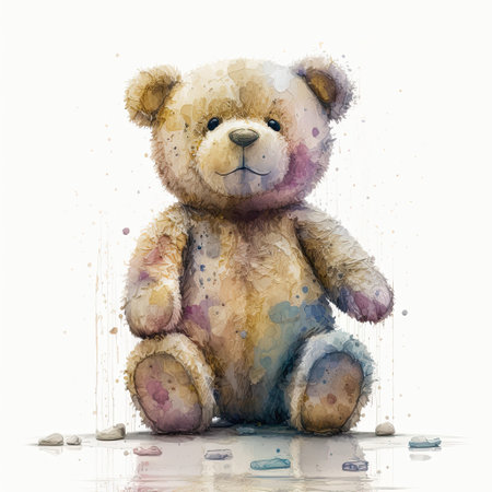 Watercolor painting of watercolor teddy bear with white background.の素材