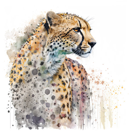 Watercolor painting of watercolor cheetah with white background.の素材