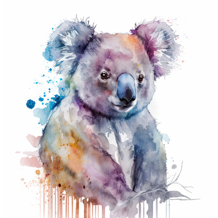 Watercolor painting of watercolor koala with white background.の素材