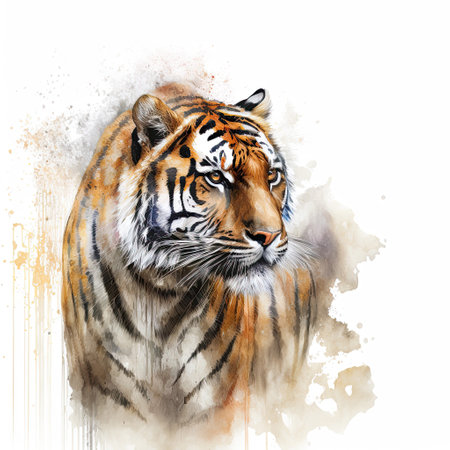 Watercolor painting of tiger with white background.の素材