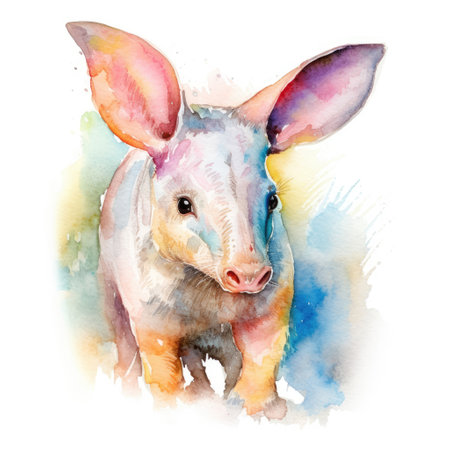 Watercolor painting of aardvark with white background.の素材