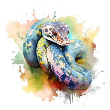Watercolor painting of anaconda with white background.の素材