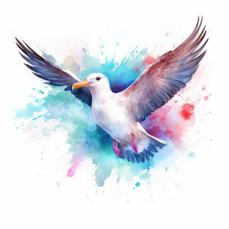 Watercolor painting of albatross with white background.の素材