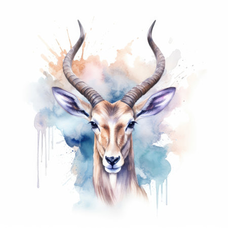 Watercolor painting of antelope with white background.の素材