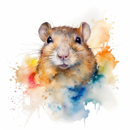 Watercolor painting of agouti with white background.の素材