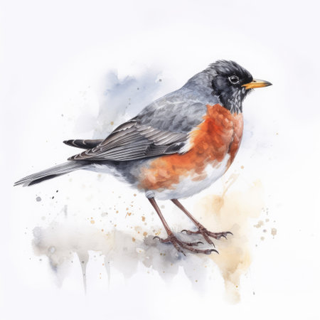 Watercolor painting of american robin with white background.の素材