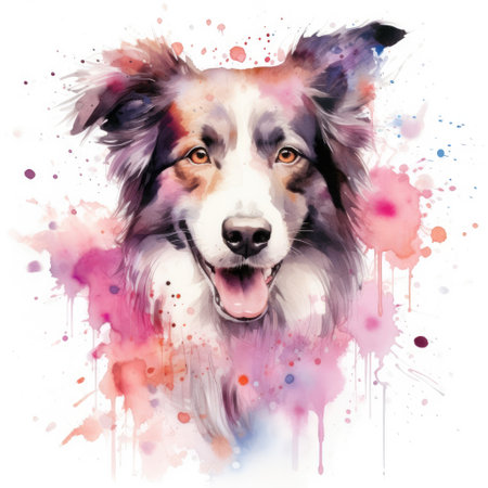 Watercolor painting of border collie with white background.の素材