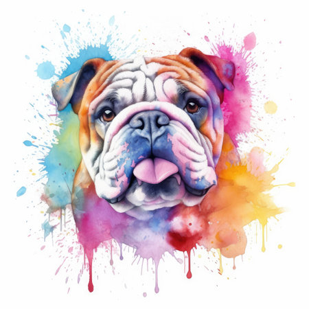 Watercolor painting of bulldog with white background.の素材