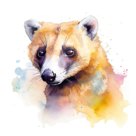 Watercolor painting of coati with white background.の素材