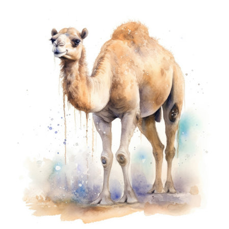 Watercolor painting of camel with white background.の素材