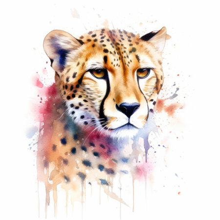 Watercolor painting of cheetah with white background.の素材