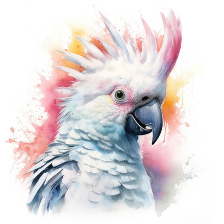 Watercolor painting of cockatoo with white background.の素材