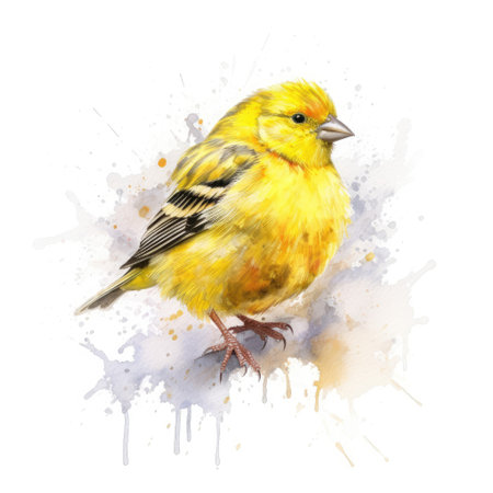 Watercolor painting of canary with white background.の素材