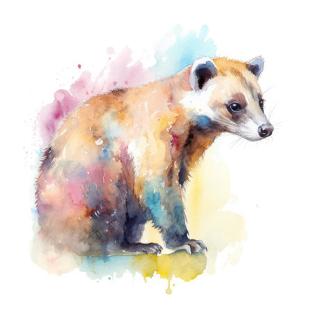 Watercolor painting of coati with white background.の素材