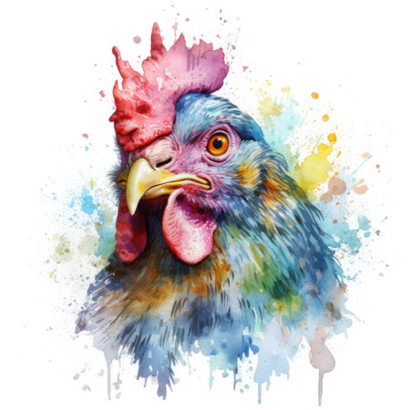 Watercolor painting of chicken with white background.の素材