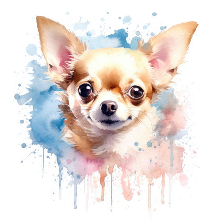 Watercolor painting of chihuahua with white background.の素材