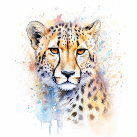 Watercolor painting of cheetah with white background.の素材