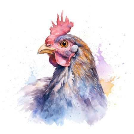 Watercolor painting of chicken with white background.の素材