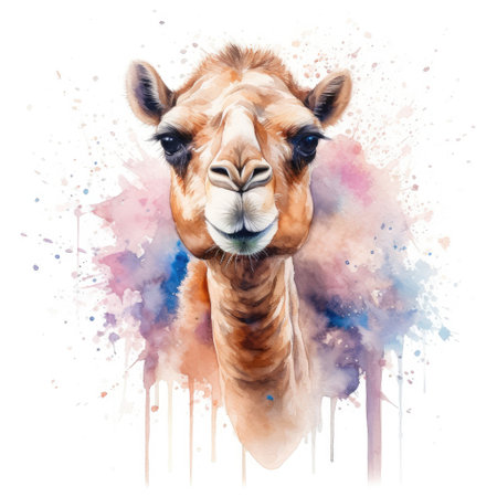 Watercolor painting of camel with white background.の素材