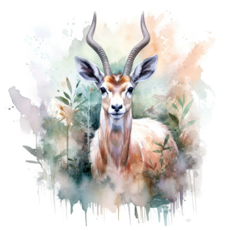 Watercolor painting of antelope with white background.の素材