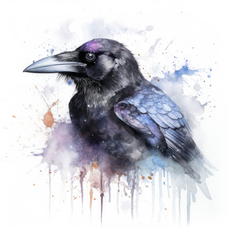 Watercolor painting of crow with white background.の素材