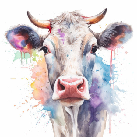 Watercolor painting of cow with white background.の素材