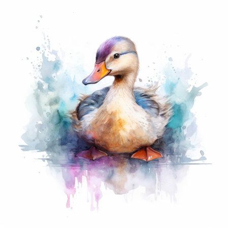 Watercolor painting of duck with white background.の素材