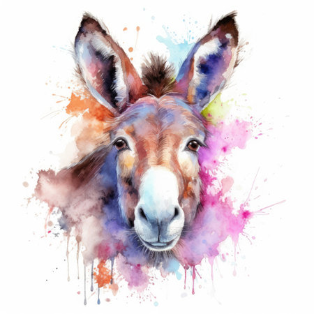 Watercolor painting of donkey with white background.の素材