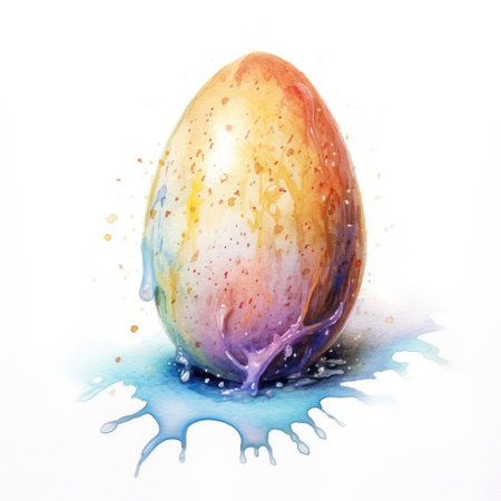Watercolor painting of egg with white background.の素材