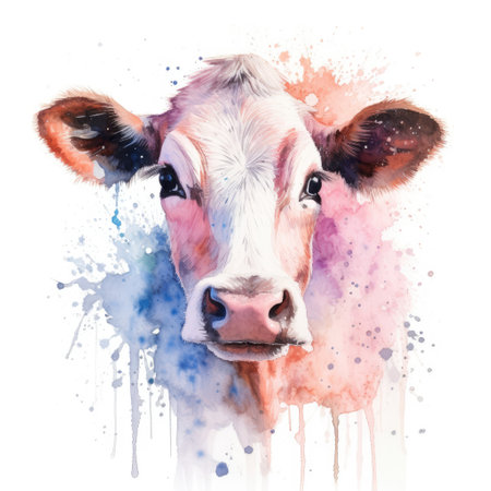 Watercolor painting of cow with white background.の素材