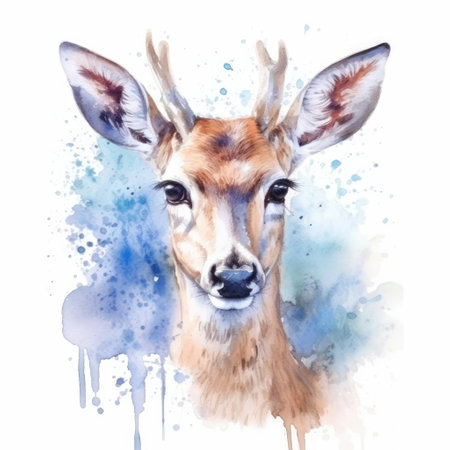Watercolor painting of deer with white background.の素材
