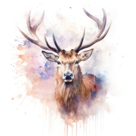 Watercolor painting of elk with white background.の素材