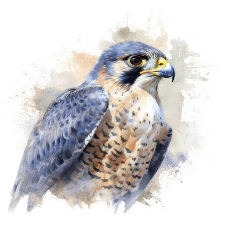 Watercolor painting of falcon with white background.の素材