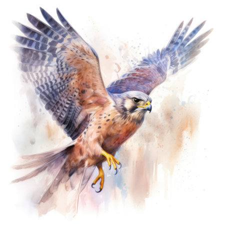 Watercolor painting of falcon with white background.の素材