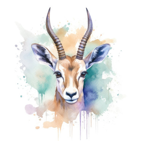 Watercolor painting of gazelle with white background.の素材