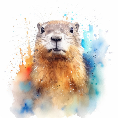 Watercolor painting of gopher with white background.の素材