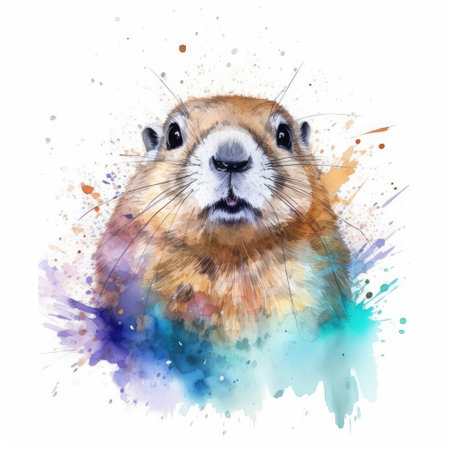 Watercolor painting of gopher with white background.の素材