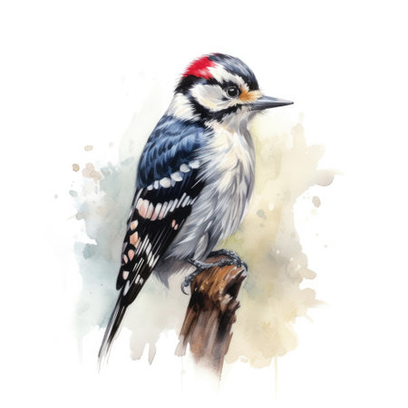 Watercolor painting of woodpecker with white background.の素材