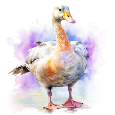 Watercolor painting of hawaiian goose with white background.の素材