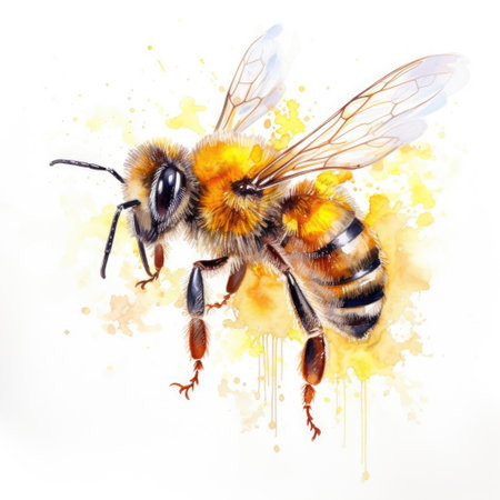 Watercolor painting of honey bee with white background.の素材