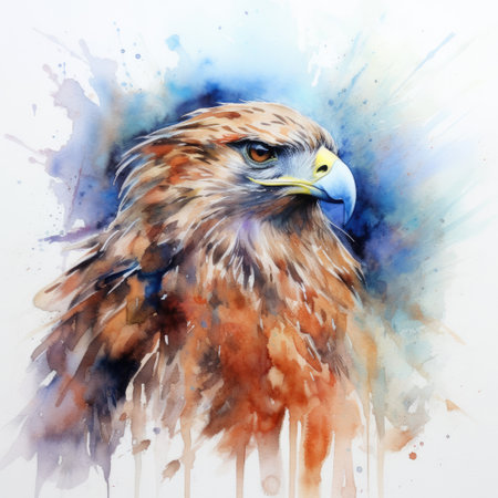 Watercolor painting of hawk with white background.の素材
