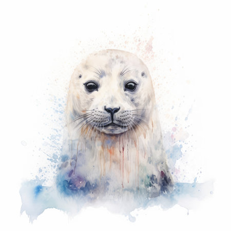 Watercolor painting of harp seal with white background.の素材