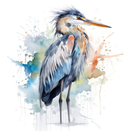 Watercolor painting of heron with white background.の素材