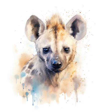 Watercolor painting of hyena with white background.の素材